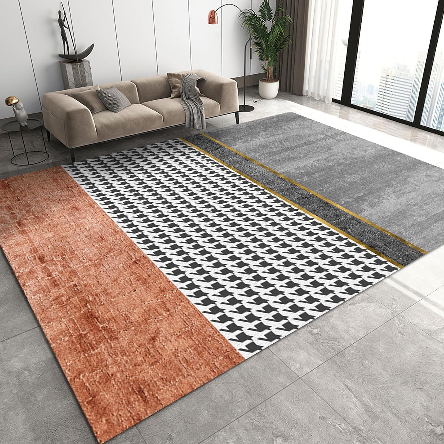Tapis de salon géométrique 120x160 cm en flanelle lavable