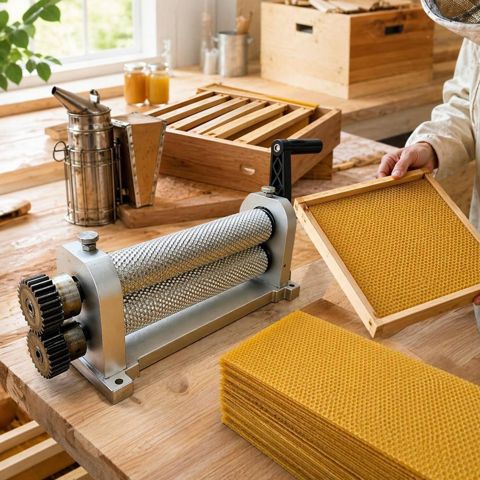 Macchina della stampa del fondamento del pettine della cera d'api, rullo di alluminio durevole, stampaggio manuale per la produzione efficiente del foglio del favo, attrezzatura essenziale