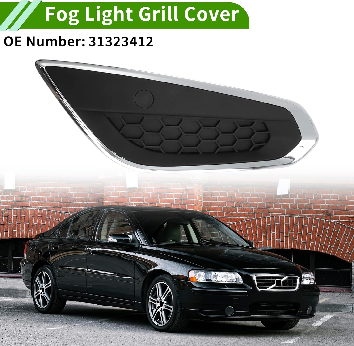 No.31323412 Fog Light Grill for Volvo S60 2010-2013 Black,Silver Tone Front Right Front Lower Bumper Fog Light Cover Inserts ABS 1 Pc