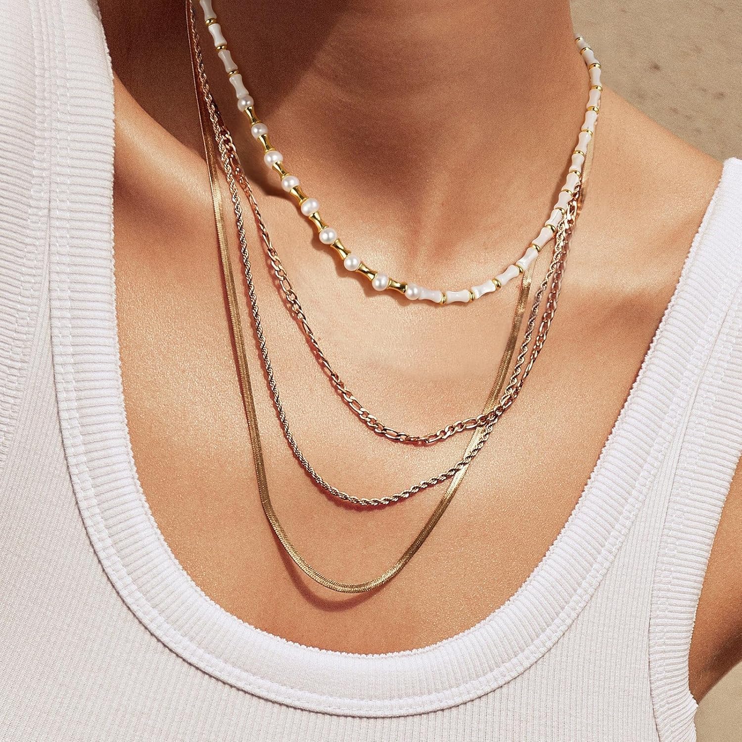 KissYan Beaded Choker Necklace for Women, Colorful Natural Gemstones Pearl Choker 14K Gold Plated Pendant Healing Crystal Necklace Handmade Stone Jewelry Gift - Image 3