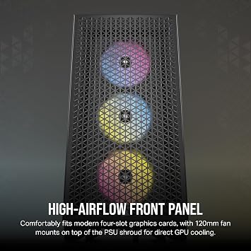 CORSAIR 3000D RGB Airflow Mid-Tower PC Case - 3 x AR120 RGB Fans - Three Slot GPU Support - Suitable for up to 8 x 120 mm Fans - High Airflow Design - Black