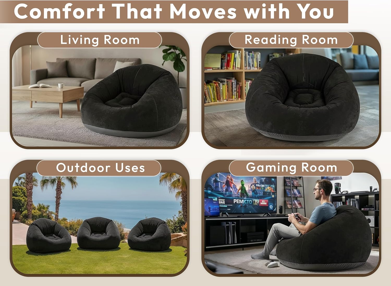 OLEEK Inflatable Bean Bag Chair with Electric air pumb - Folding Blow up Chairs - Inflatable Chairs for Movie Night Seating - Outdoor Inflatable Chair - Inflatable Lounge Chair - Inflatable Furniture