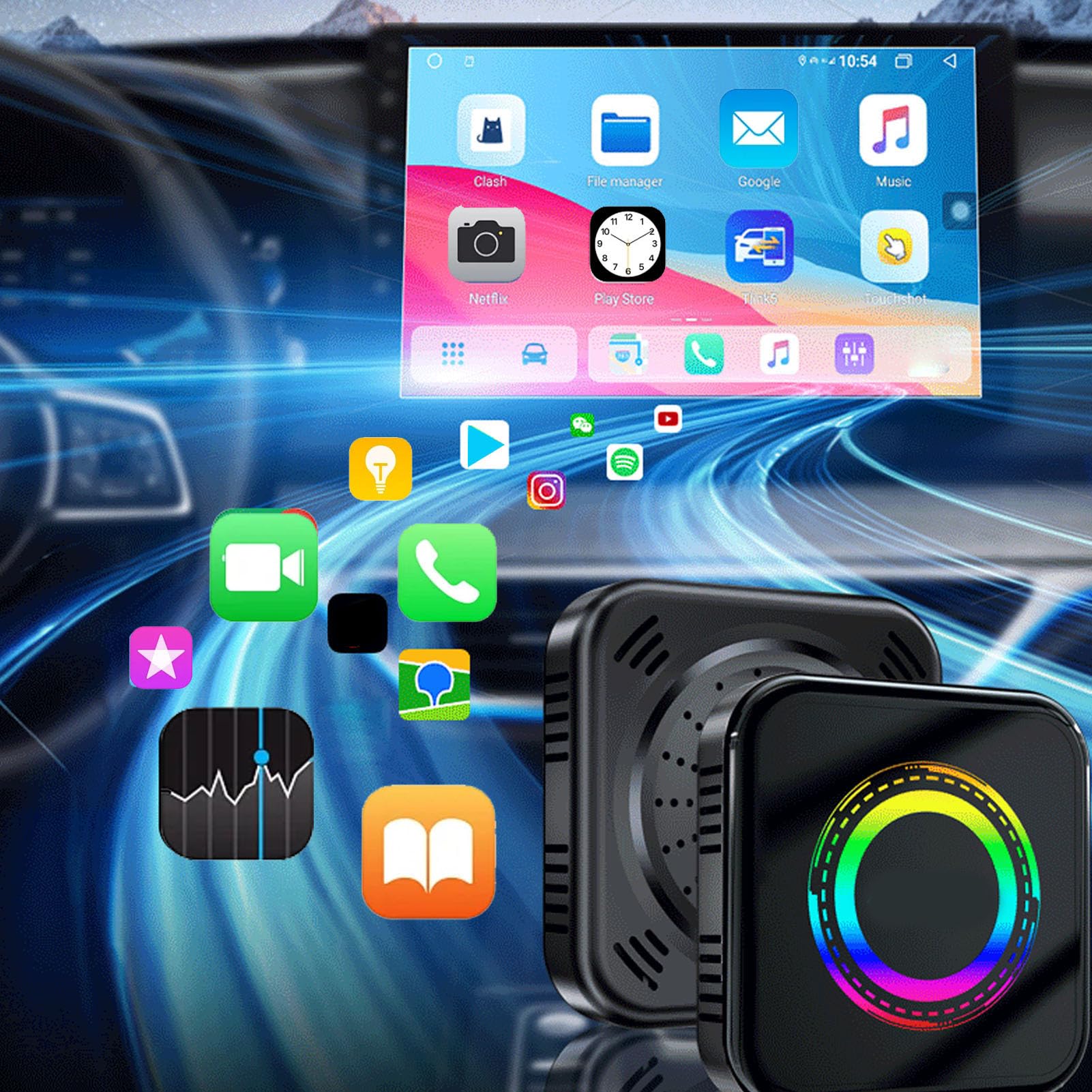 Jiawu Bezprzewodowy Zasilacz Samochodowy do Bluetooth i Wi-Fi z obsługą 4G LTE dla urządzeń z Systemem Auto i IOS Kompaktowa Konstrukcja 80x80x14mm (4 GB + 64 GB)