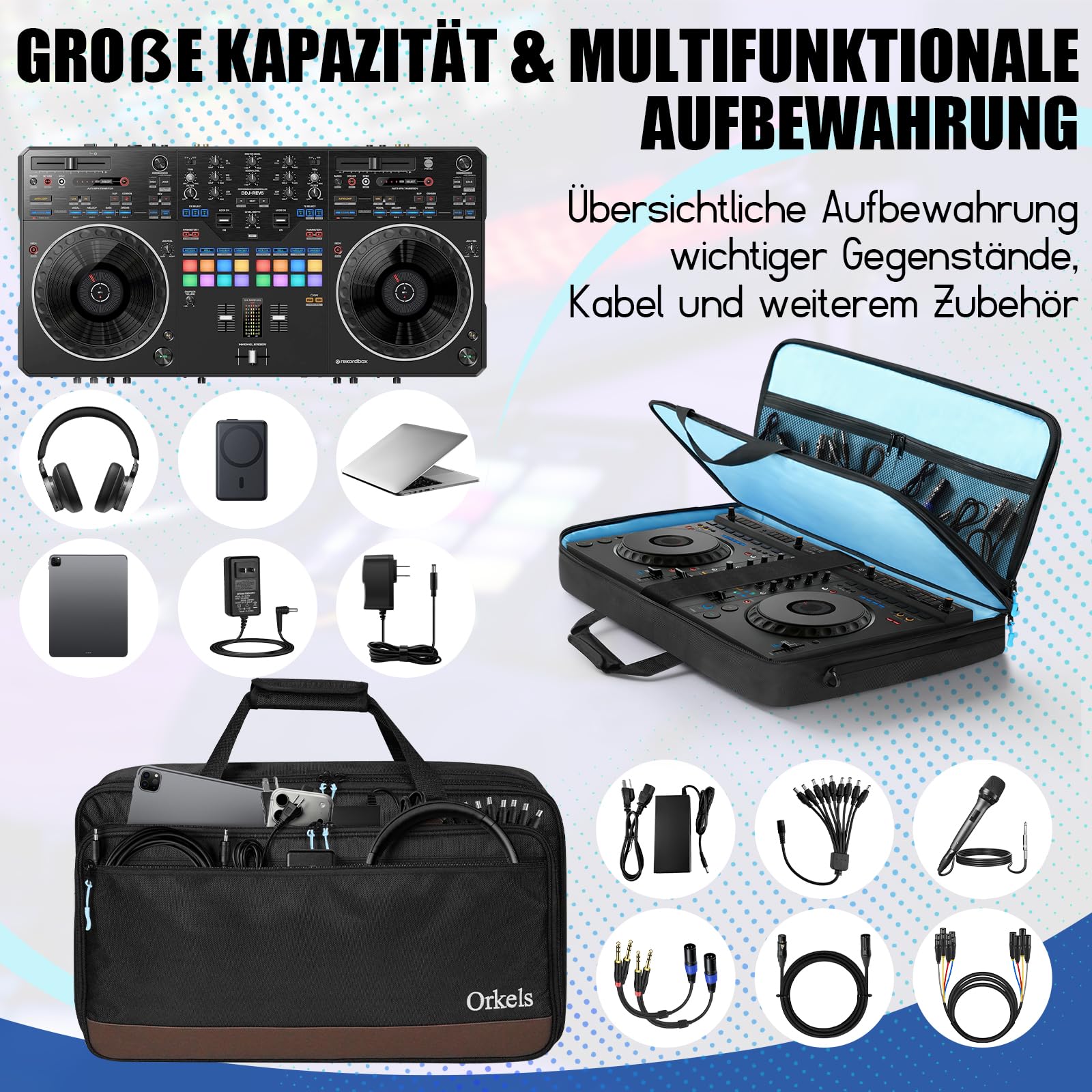 SUNDOY Custodia per DJ compatibile con controller Pioneer/Numark/Hercules – Custodia per il trasporto antiurto con tracolla e scomparti per accessori, Nero, 73x41x15-CM, Tessuto impermeabile