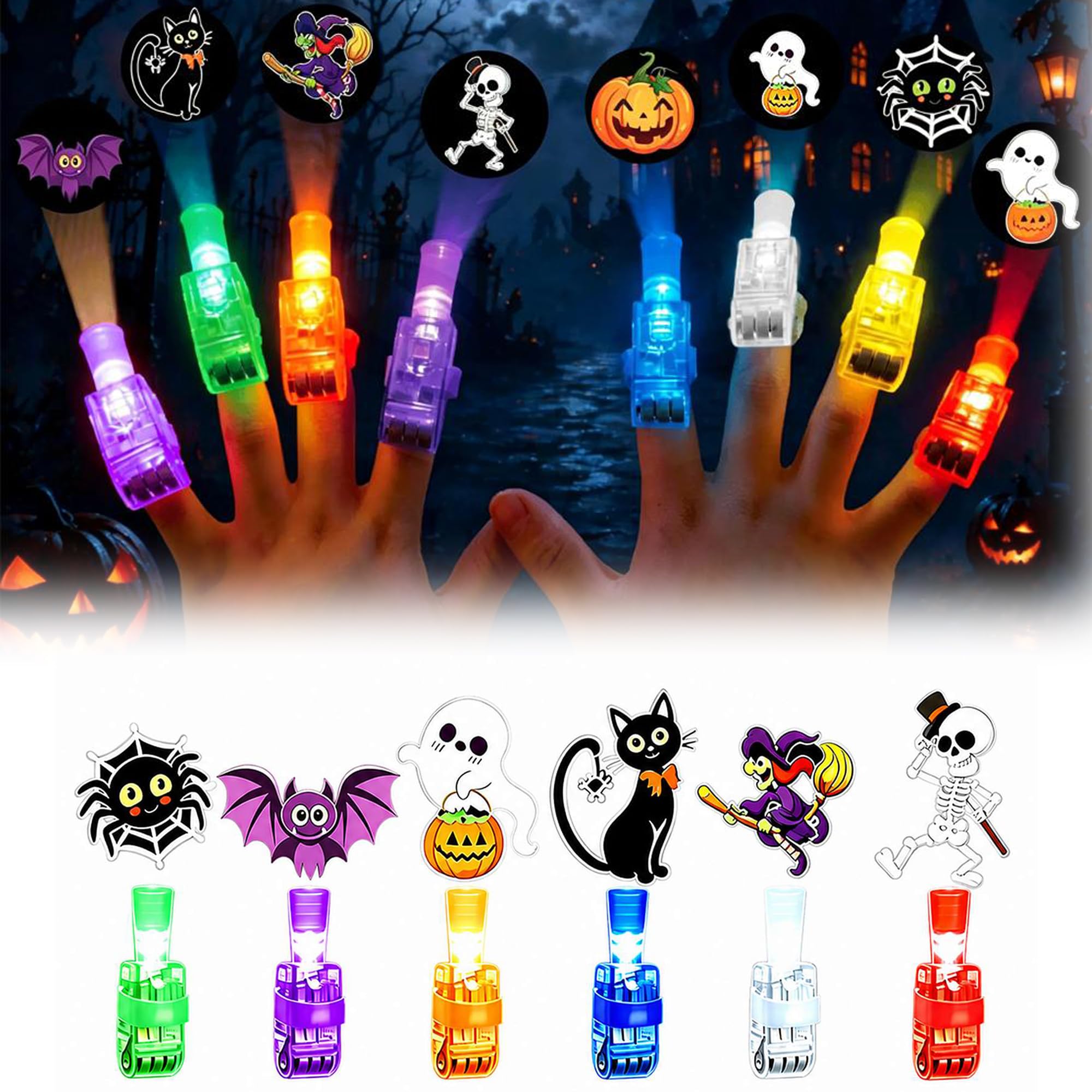 72PCS Halloween Finger Projector Lights Mini LED Pattern Light Up Rings