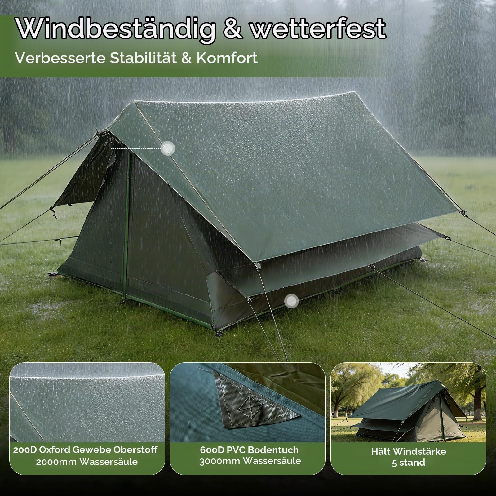 1 & 2 Personen Zelt kleines Packmaß Ultraleicht für Fahrrad oder Motorrad Reise 3000mm Wassersäule mit 200D-Oxford-Gewebe separatem Innenzelt Wandern Trekking Camping