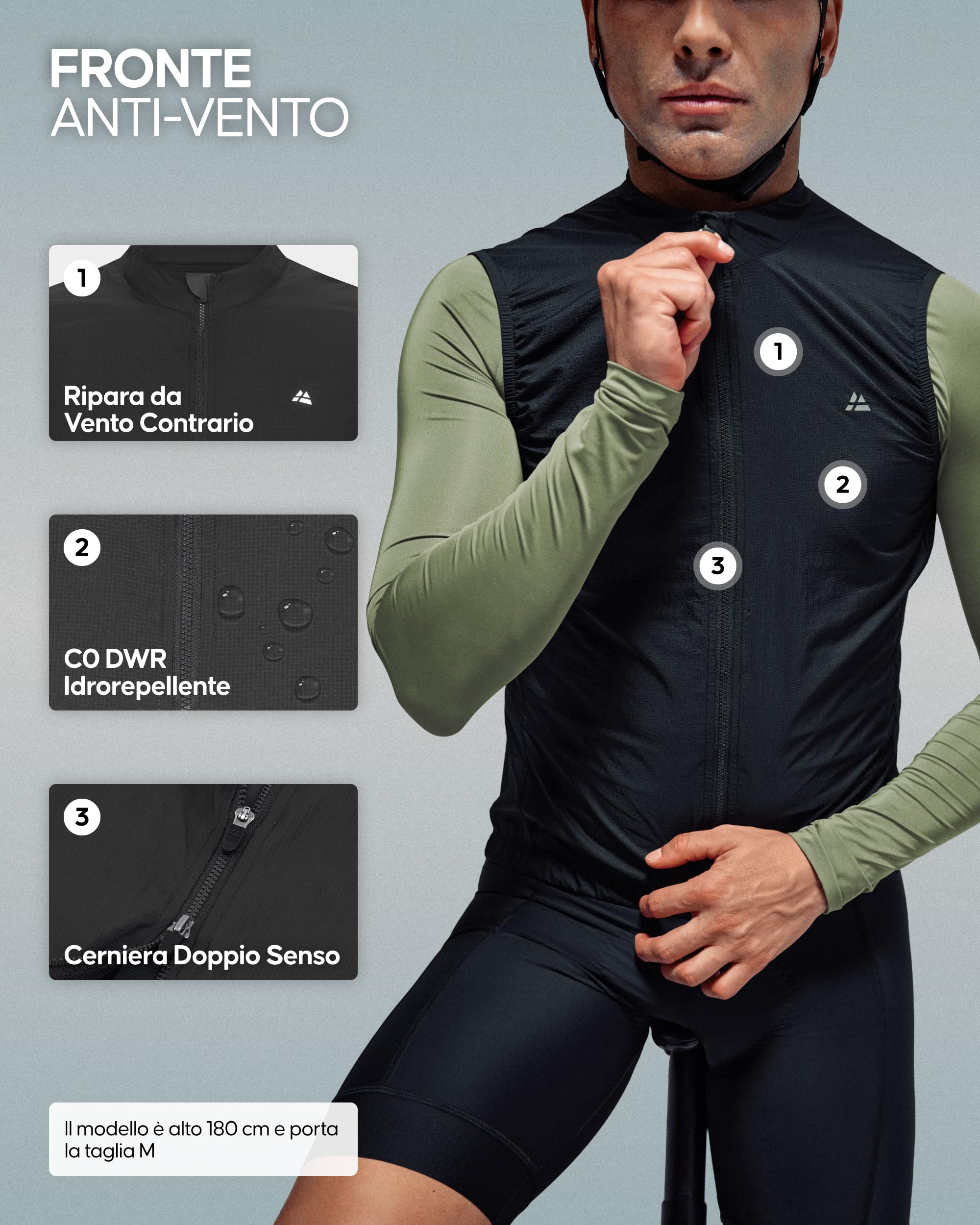 DANISH ENDURANCE Gilet da Ciclismo Uomo, Gilet Bici Uomo Antivento e Traspirante, Leggero e Ripiegabile