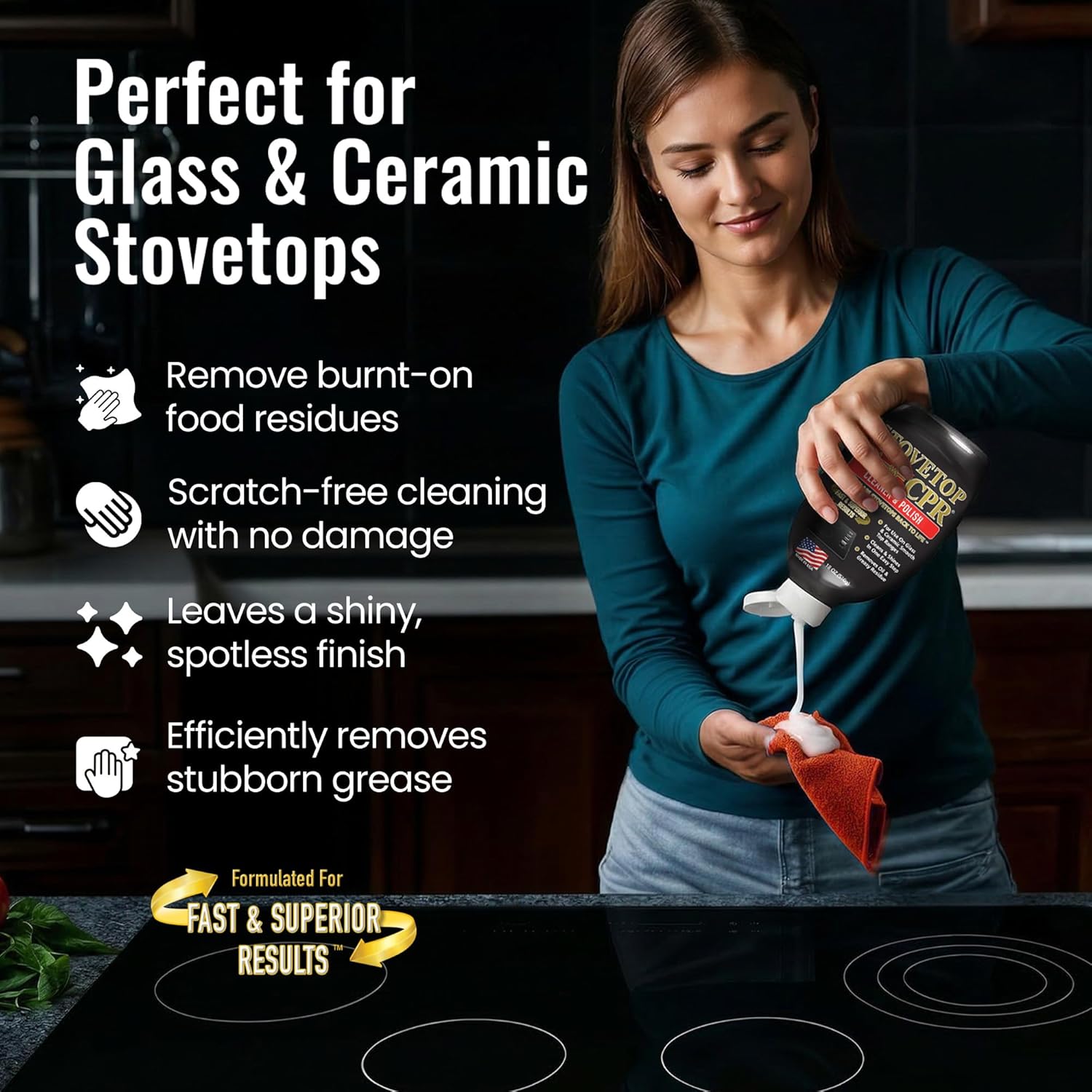 Stovetop CPR Glass Cooktop Cleaner Kit (18oz) – Ceramic Stove Cleaner, Polish, Scrubber Pads, Razor Scraper & Microfiber Towels