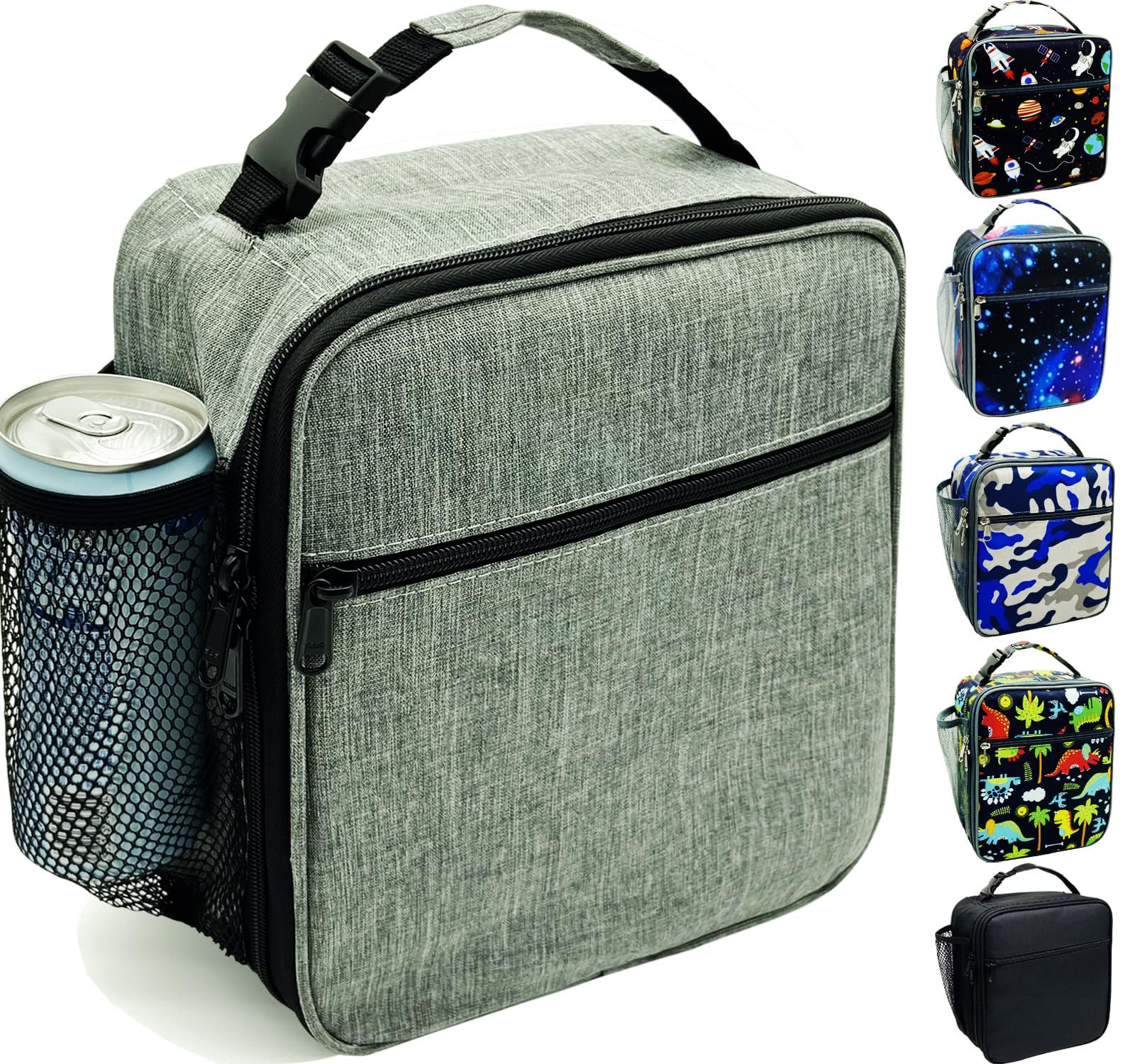 Kulle Lonchera para niños, lonchera aislada para niños y niñas, lonchera congelable, lonchera reutilizable para la escuela, el trabajo, al aire libre (gris)
