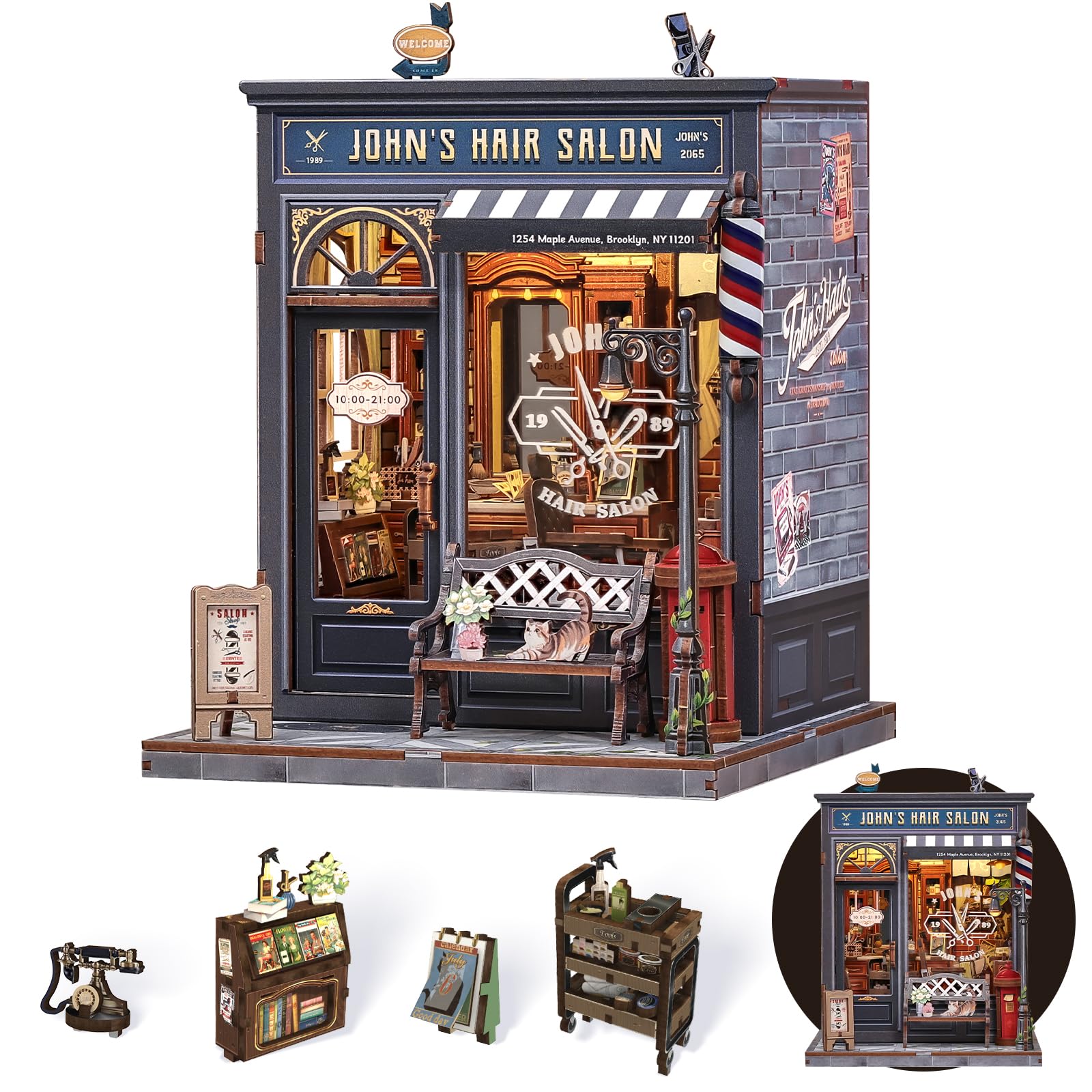 Endless Limit Book Nook Kit, DIY Adult Miniature Dollhouse, John's Hair Salon Themed, 3D Wooden Puzzle Bookend