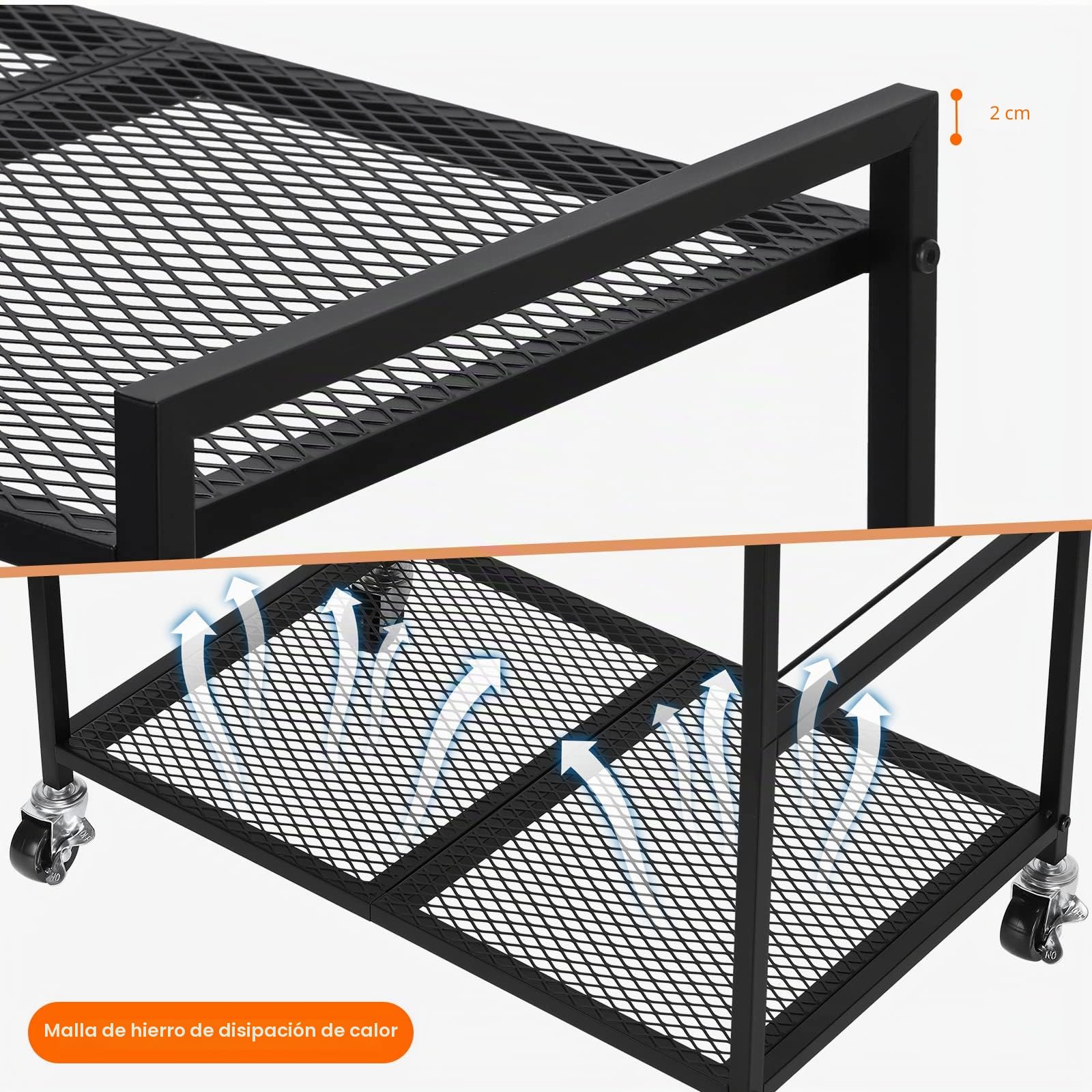YBING, Soporte de Metal para Torre de Ordenador de 2 Niveles con Ruedas giratorias, para Debajo del Escritorio, para Impresora, fax, Oficina en casa, Negro