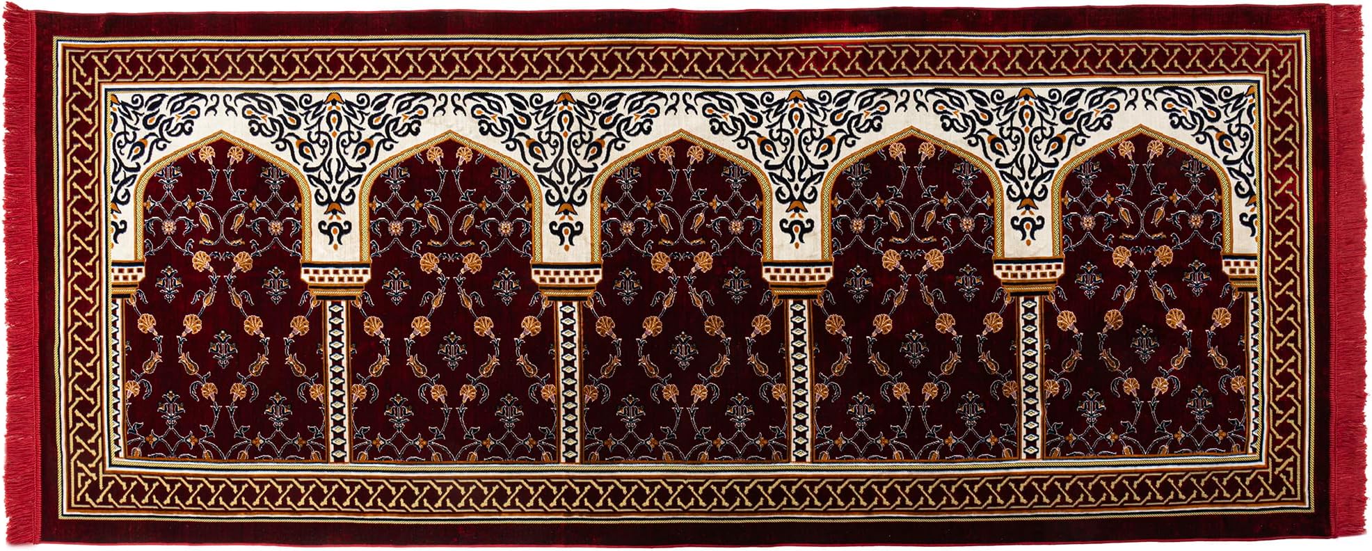Modefa Turkish Islamic Prayer Rug - Multi Person Janamaz Sajada for Family or Large Gathering & Group Praying Carpet - Wide Plush Velvet Praying Mat (Long 5 Person Red)