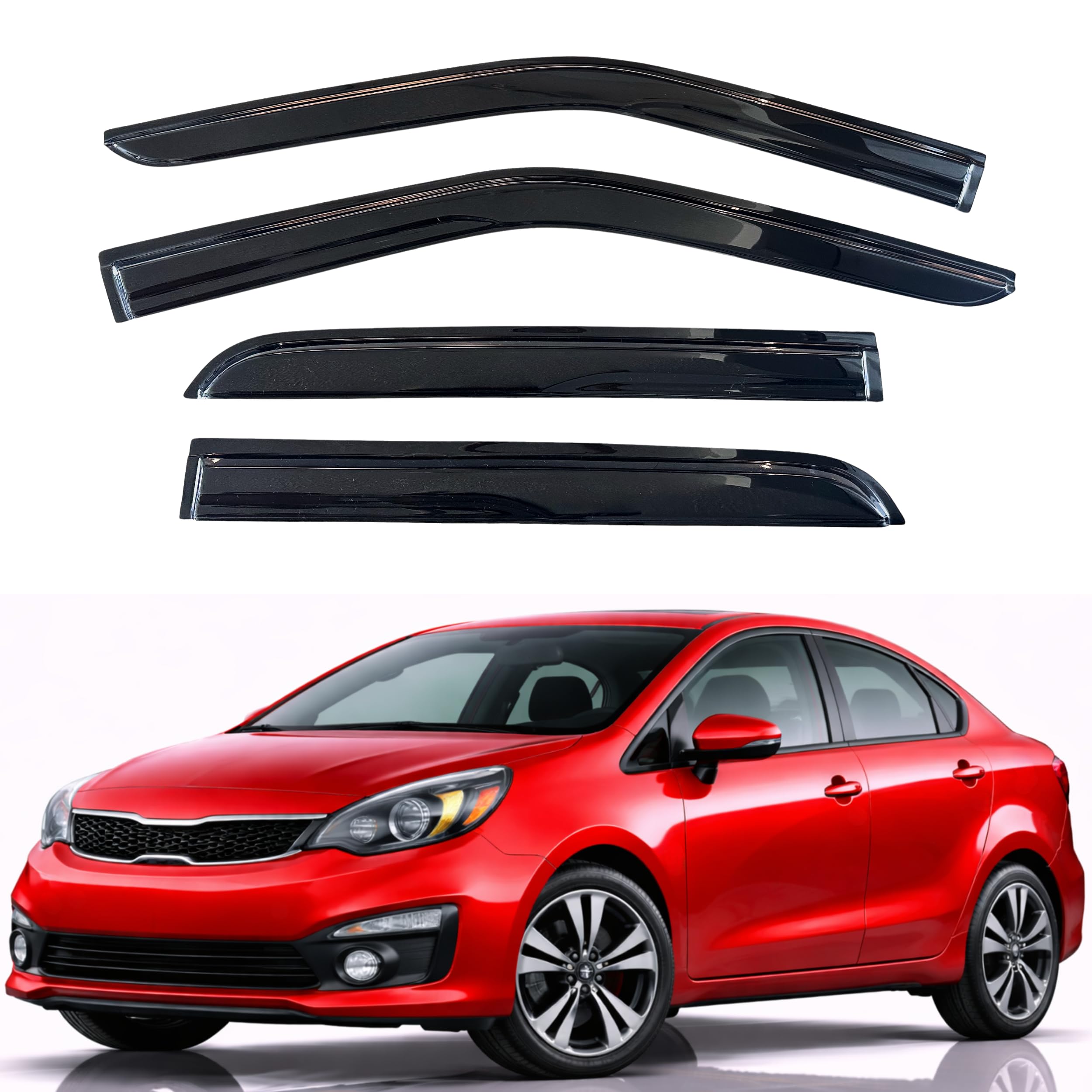 KPY Rain Guards Fit for 2012-2017 Kia Rio, Out-Channel Window Visors Vent Wind Deflectors 4PC, Car Accessories for 12-17 Rio (Excludes Hatchback)