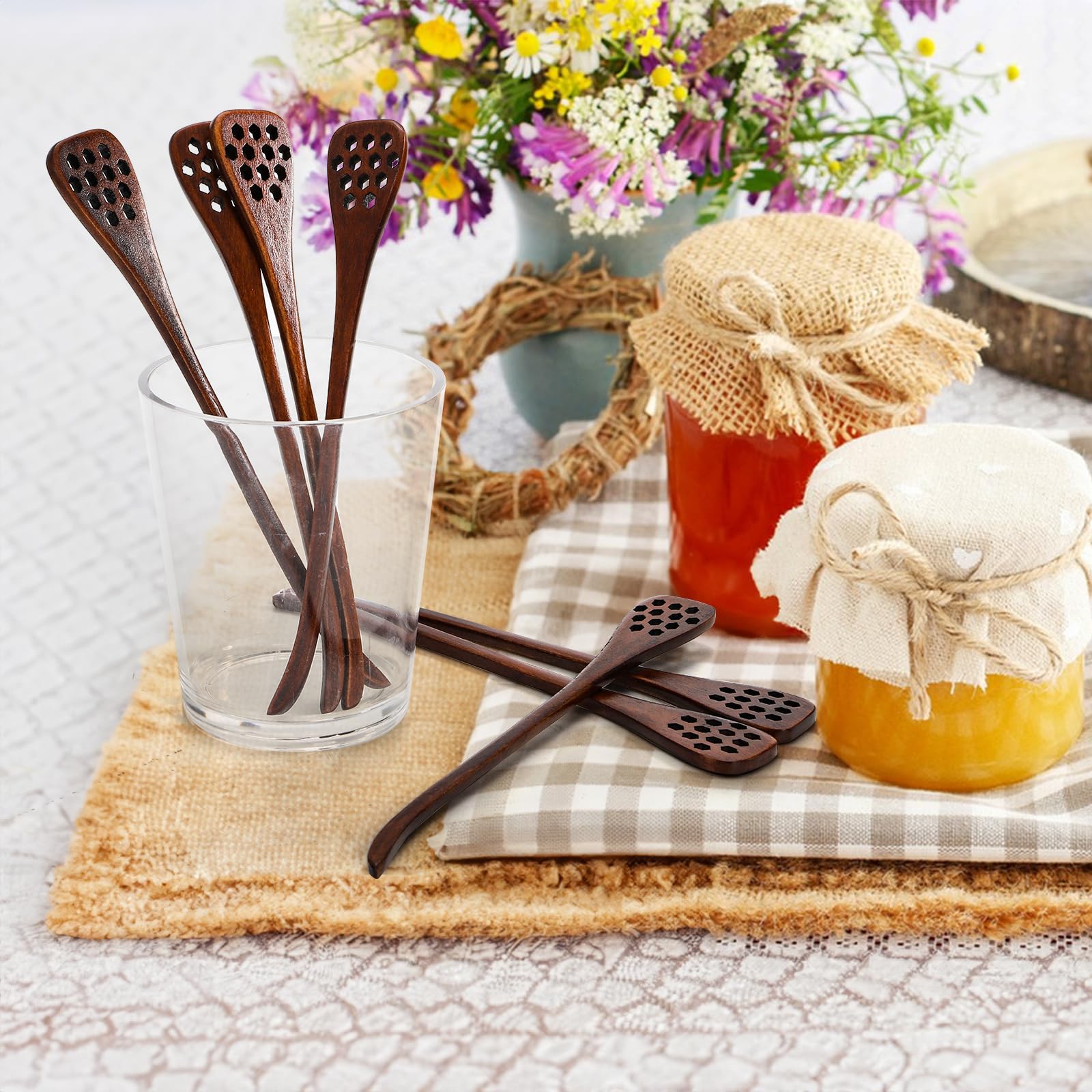 Cididu Honiglöffel aus Holz, 12 Stück, Honiglöffel, Rührstäbchen für Tee, Kaffee, Honigkamm mit langem Griff, wiederverwendbarer Honigstab, Siruplöffel für Zuhause, Küche, Party, lebensmittelecht,