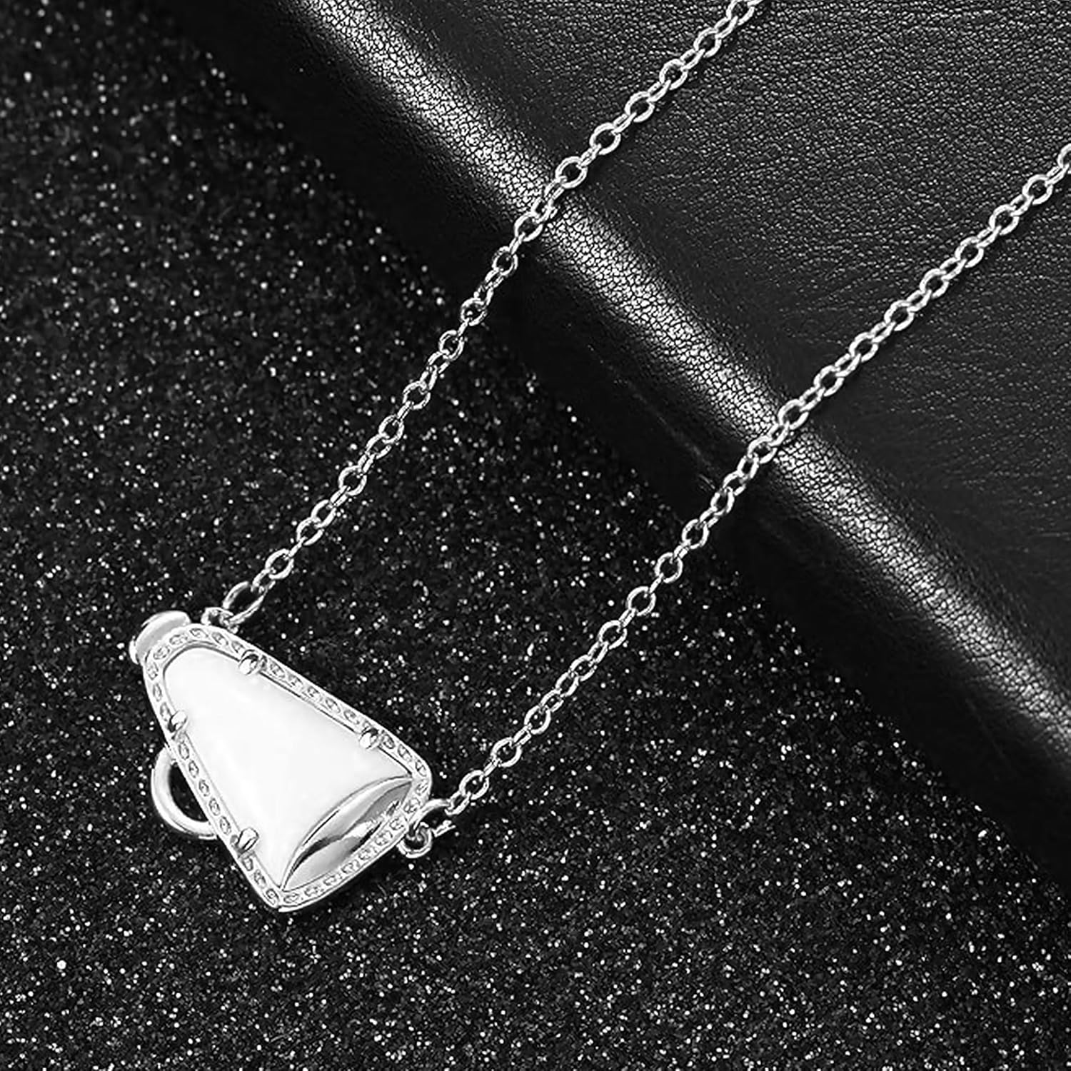 Cheerleader Necklace White Triangle Pendant Necklace, Gold Chain, Crystal Accents, Cheerleader Style, Fashion Jewelry - Image 5