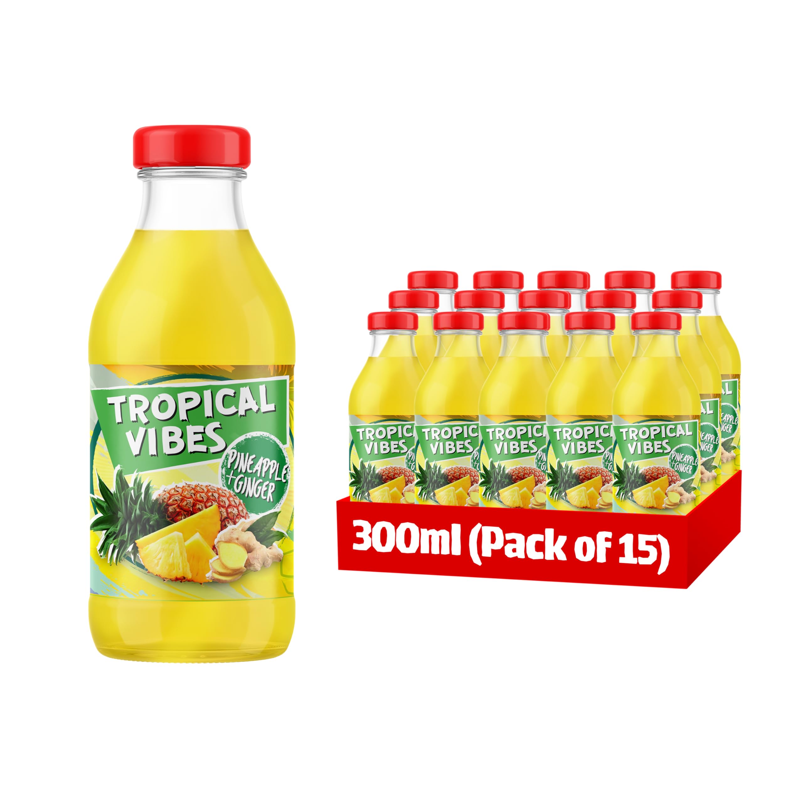 Tropical Vibes Pineapple & Ginger Drink, Exotic Flavors, Refreshing Summer Drink, Pack of 15.