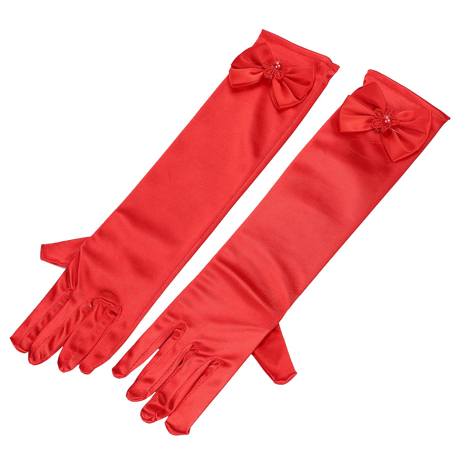 LONTG Flower Girls Gloves - Satin Princess Dress Gloves with Bowknot for Wedding & Communion