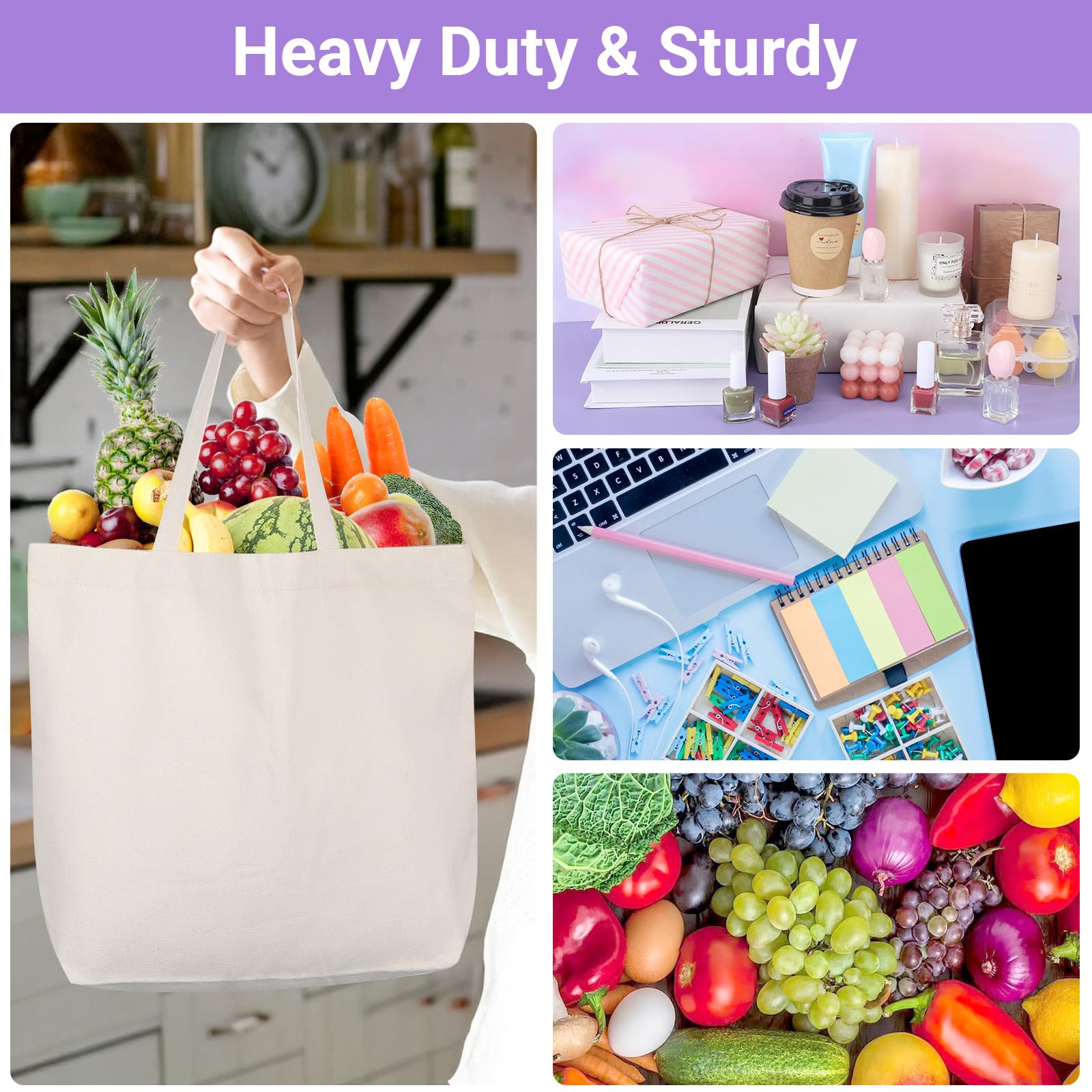 Segarty Borsa tote in tela vuota, confezione da 3 borse per la spesa riutilizzabili da 350 ml