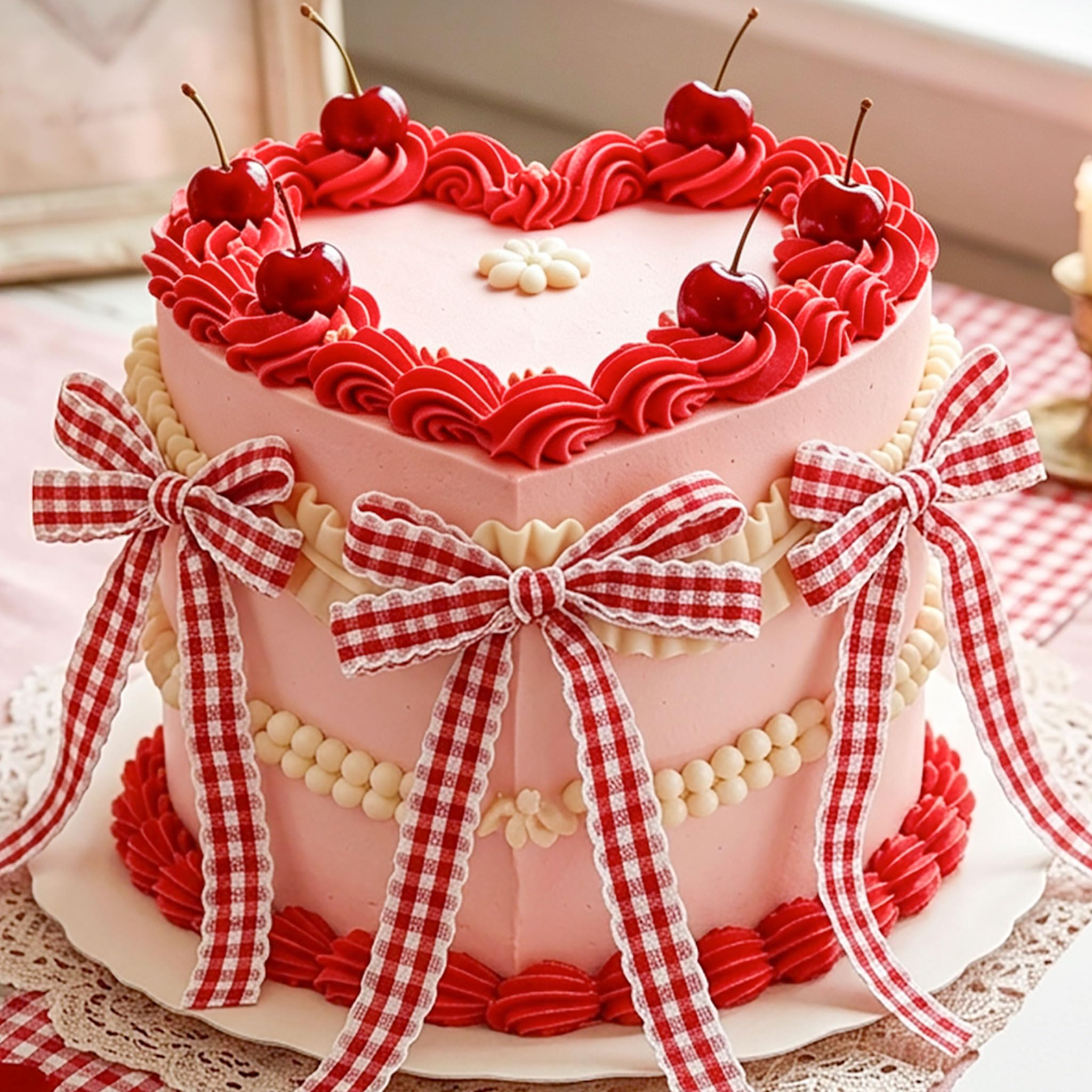 Red Bows Cake Topper Coquette Themed Cupcake Toppers Decoration for Baby Shower Wedding Engagement Bachelorette Bridal Shower Party Supplies