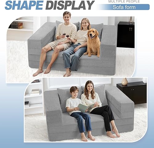 Miniatura 79 de Cama humana gigante para perro, cama 3 en 1 para perro de tamaño humano con funda de piel sintética lavable, cama grande plegable para mascotas con