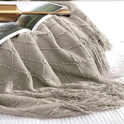 Miniatura 5 de Walensee - Manta para sofá, manta tejida 100% acrílica, manta decorativa ligera con borlas para silla, cama, sofá, viaje, apta para todas las