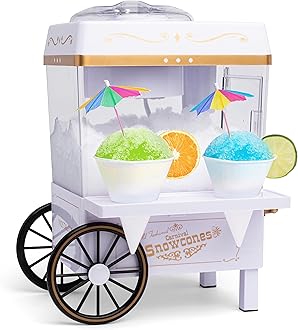 Nostalgia Snow Cone Shaved Ice Machine - Retro Table-Top Slushie Machine Makes 20 Icy Treats - Includes 2 Reusable Plastic Cups & Ice Scoop - White