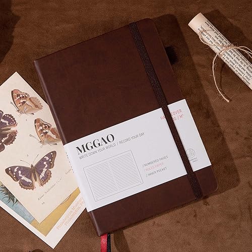 Miniatura 6 de MGGAO Diarios con rayas A5 para escribir papel grueso rayado de 100 GMS con 188 páginas numeradas, cuaderno de tapa dura de cuero de primera calidad
