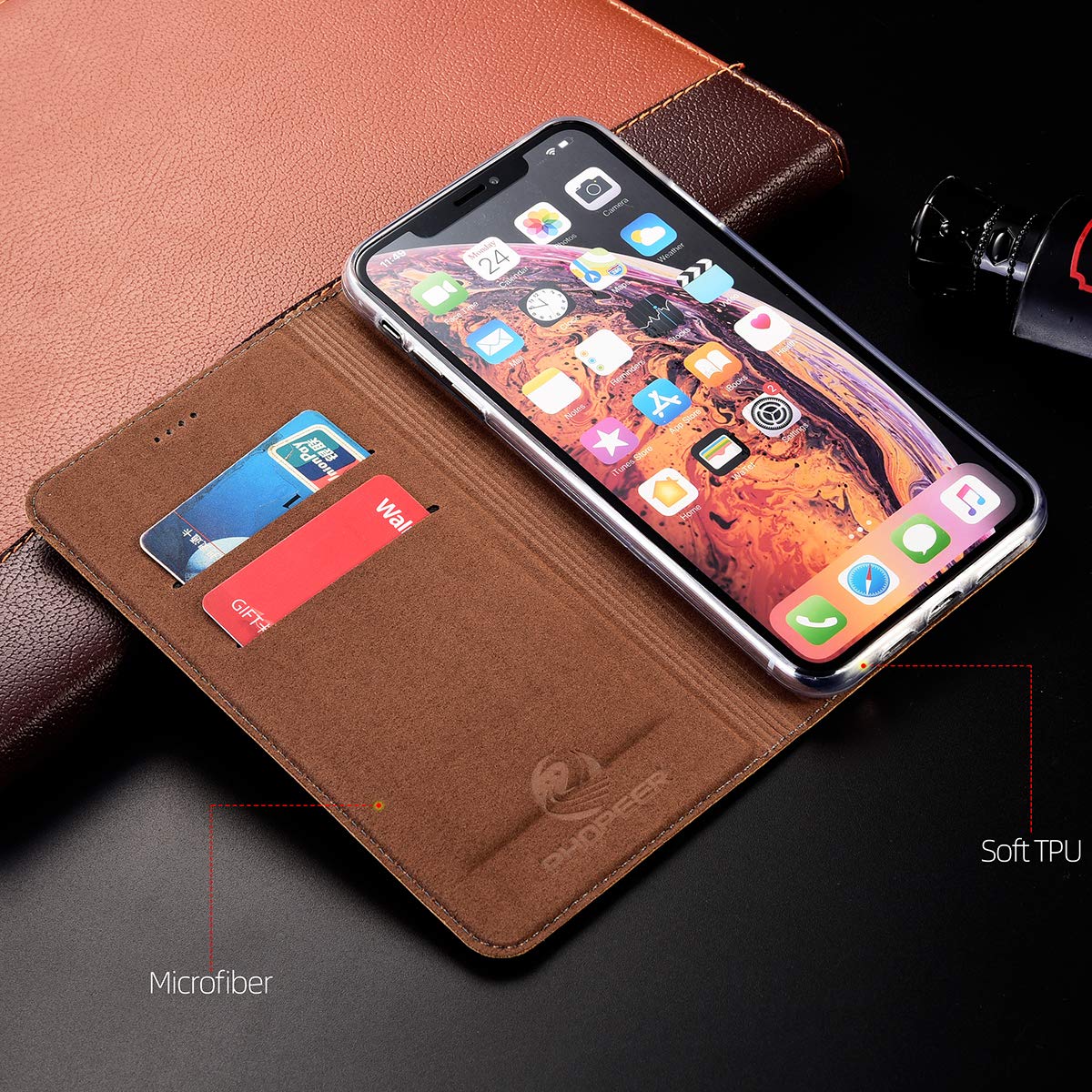Custodia Portafoglio In Pelle Per IPhone 13 Pro Max - Con Chiusura Magnetica, Slot Per Carte E Funzione Leggio, Antiurdo, Colore Marrone - 2