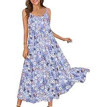 Summer Casual Loose Spaghetti Strap Dresses for Women Boho Maxi Sleeveless Dress Beach Vacation Floral Flowy Sundress M H12 FL3DG
