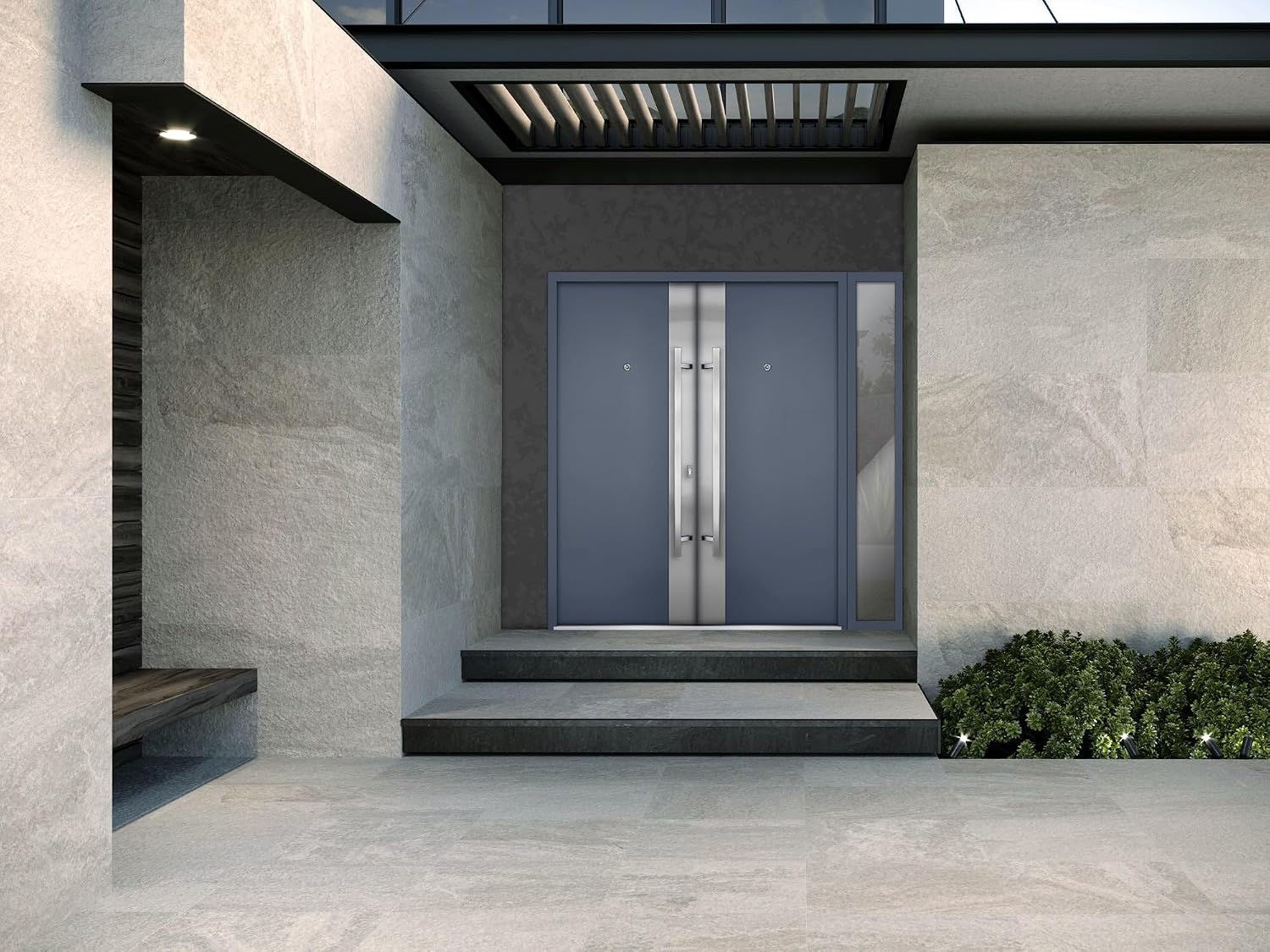 VDOMDOORS Front Exterior Prehung Metal Double Doors/Deux 0729 Gray Graphite Stainless Steel Insert/Sidelite Exterior Window/Entry Modern Painted Left Inswing Active Door 88" x 80"