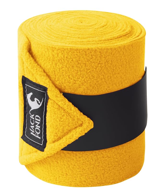 Bandagens para Cavalos Tipo Polo em Fleece com Fecho de Gancho e Argola HackFond Amarelo, Pacote com 4