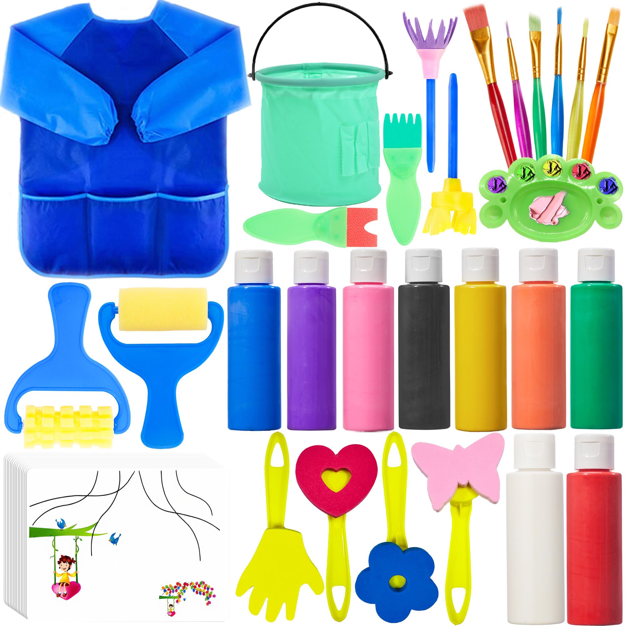 Lubibi Pintura de Dedos para Niños Lavable,Juego de pintura para dedos,con Pinceles, Esponjas, Tarjetas y Paleta,Delantal Pintura Niños,Juguetes Dibujo,Niños Pintura Temprana Artes DIY Artesanías