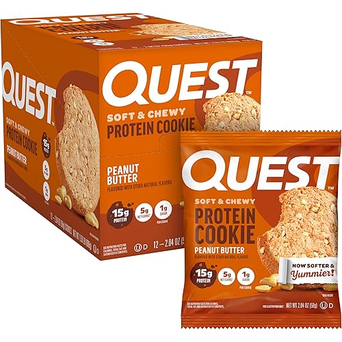 Quest Nutrition Peanut Butter Protein Cookie, 15g Protein, 1g Sugar, 5g Net Carbs, Keto Friendly, High Protein, Low Carb; 12 Count