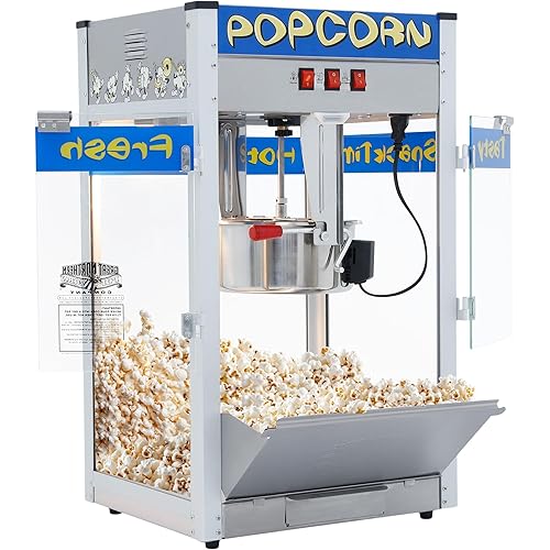Pop Heaven Popcorn Machine - 12oz Stainless-Steel Kettle, Reject Kernel Tray, Warming Light, and Accessories by Great Northern Popcorn (Blue)