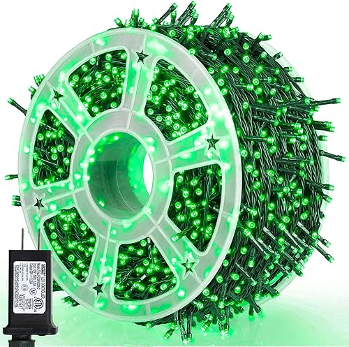 500 luces LED verdes de Navidad de 164 pies, impermeables, 8 parpadeos con funciones de memoria, tira de luces verdes para interiores y exteriores,