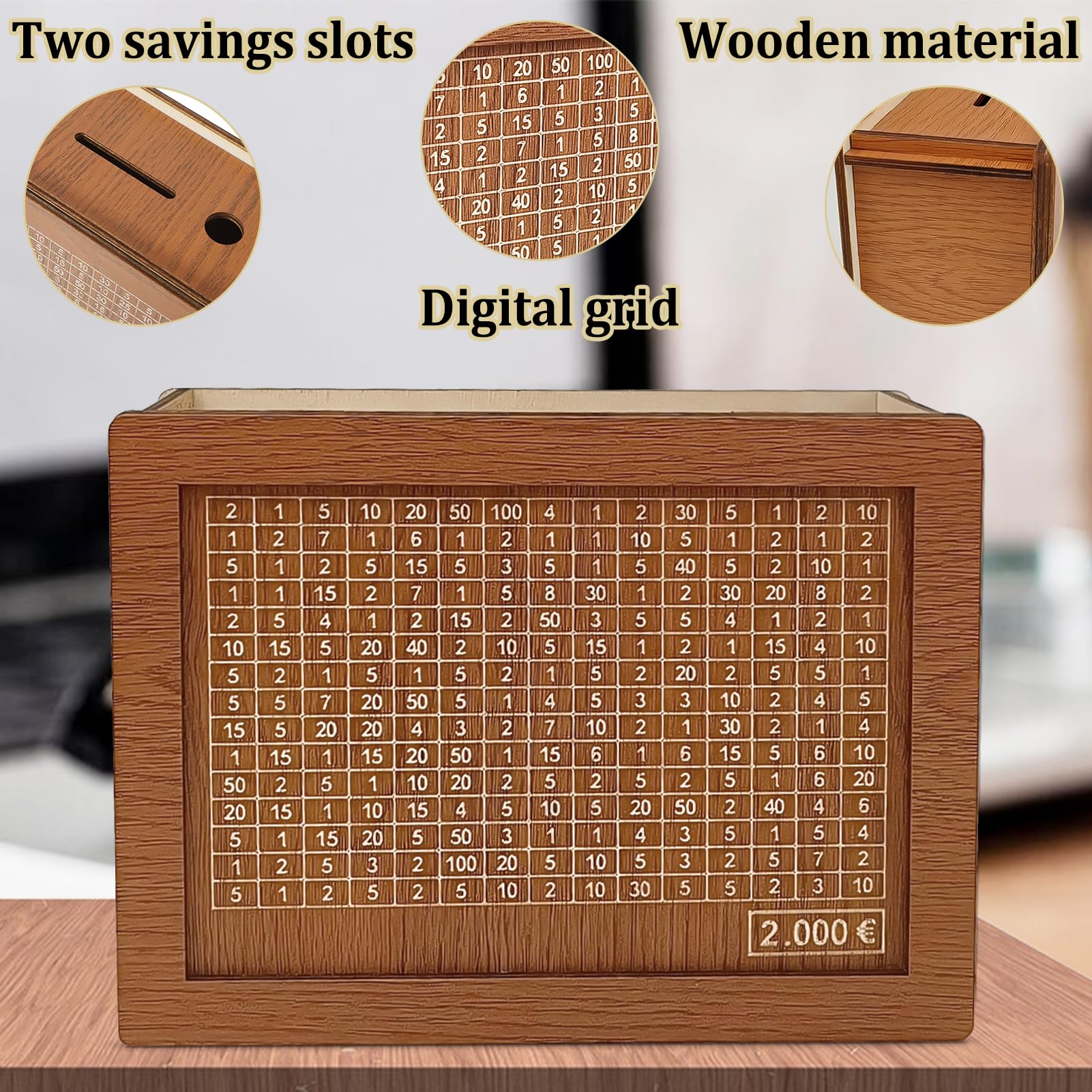 Hucha de Madera Retro con Objetivos de Ahorro, Reutilizable para Niños