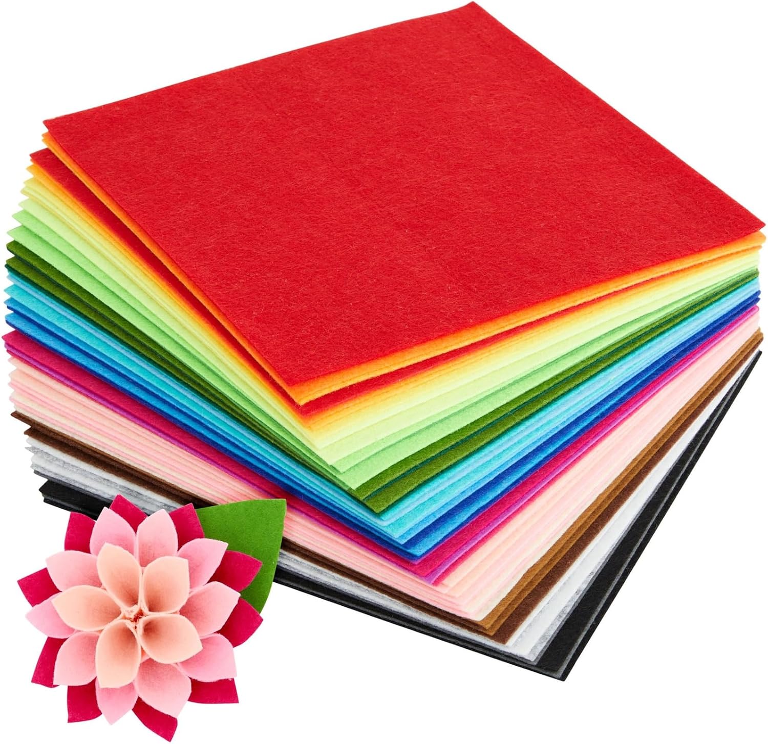 50 Pack Felt Fabric Sheets for Crafts, Sewing, Party Decorations, 8x8" (20x20cm, 25 Rainbow Colors)