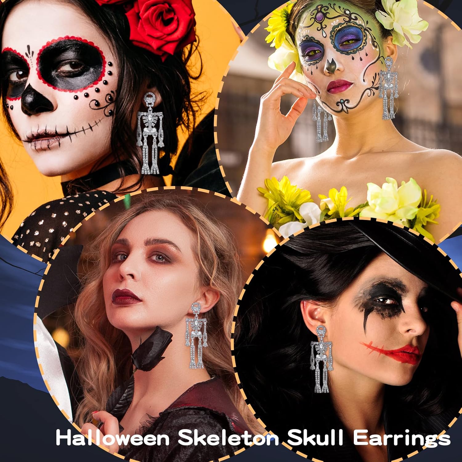Halloween Earrings Spooky Skull Skeleton Dangle Earrings for Women Bling Rhinestone Crystal Punk Gothic Jewelry Halloween Accessories Gifts - Image 6