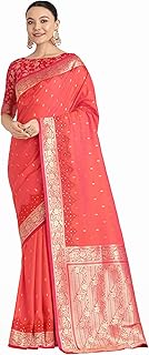 Monjolika Fashion Women's Banarasi Saree in Soft Silk with Butti &amp; Zari Weave Comes With unstitched blouse piece