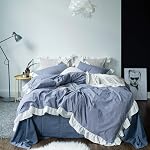 SUSYBAO Couverture de duvet blanc vintage Ruffle Reine 100% Couvercle de couettes en coton blanc lavé 3 Pièces 1 Couverture de couettes en dentelle blanche avec fermeture éclair 2 Oreiller Shams Luxe Soft Shabby Chic Ensemble de literie