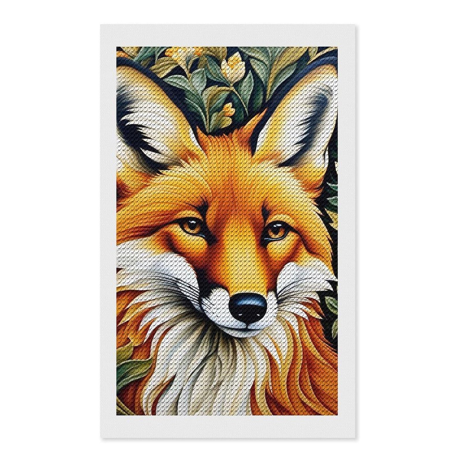 Junmoney Art Nouveau Fox Morris Crystal Diamond Art Kit 12"x20", Stress Relief Craft, Decorative Artwork, Vintage Style Decor, Birthday Gift