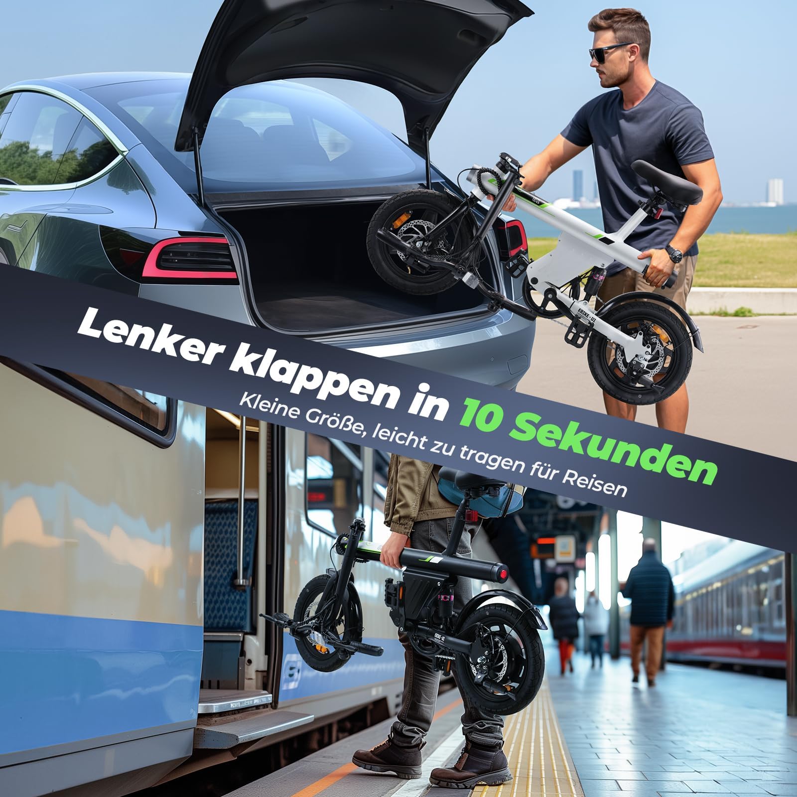 Finbike E Bike Klapprad,14 Zoll Elektrofahrrad 7.8Ah Akku,250W Kompakt Elektrofahrräder mit 3H Schnellladung,3 Fahrmodi,3 Geschwindigkeitsmodi,Reichweite MAX 45km,Electric Bike für Herren und Damen