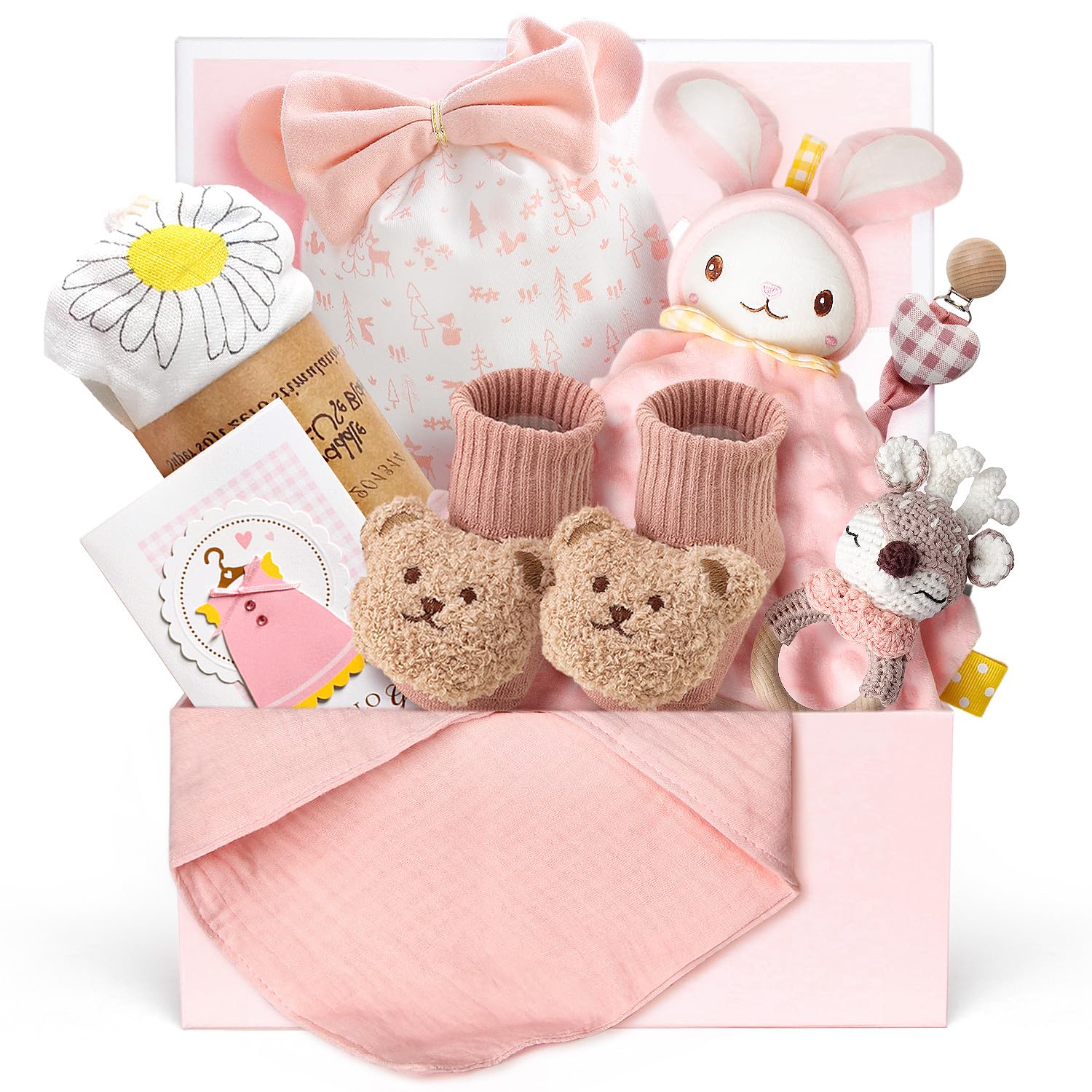 Strawberry Fairy 10 PCS Baby Gift Set for Girls, Newborn Essentials Stuff Baby Girl Gifts, Baby Girl Gift Basket, Gender Reveal Gifts Basket with
