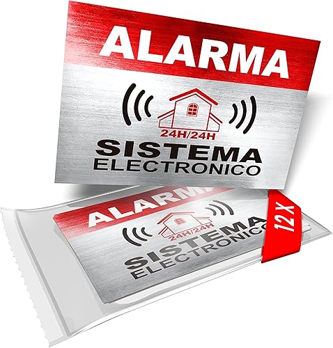 12 x Adhesivos de Alarma de Seguridad - Texto en Español ALARMA - SISTEMA ELECTRONICO - para uso interno y externo - Protección para el hogar,