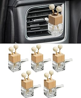 5PCS Car Air Freshener Perfume Clip Diffuser,8 ml Clear Glass Car Diffuser Air Freshener Bottle Empty,Car Air Freshener Vent Decoration,Refillable Oil Perfume Vials Diffuser Bottle