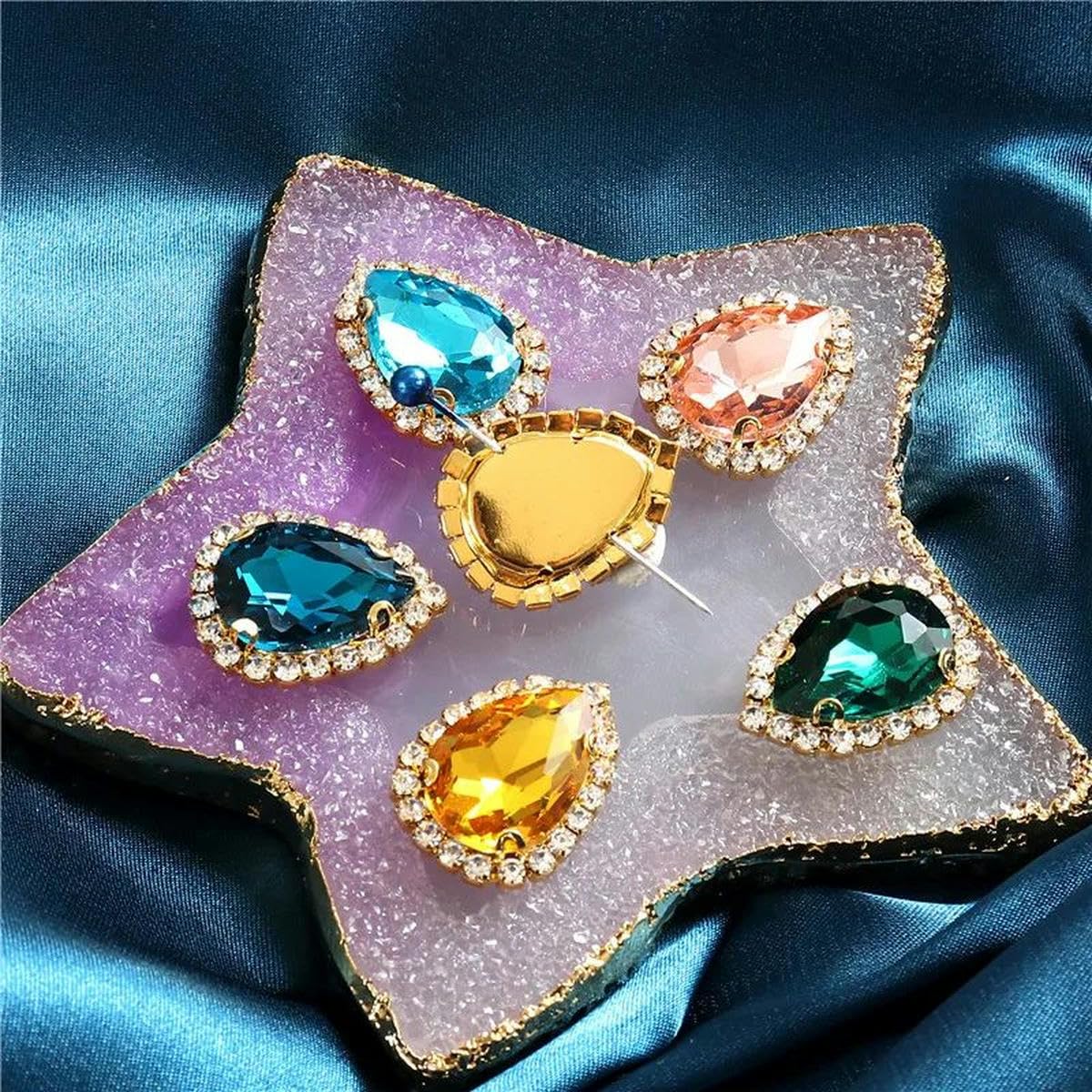 Bunte Strasssteine in Tropfenform zum Aufnähen aus Glas mit goldener Unterseite und flacher Rückseite für DIY-Kleidungszubehör-Rosa-13 x 18 mm-50 Stück