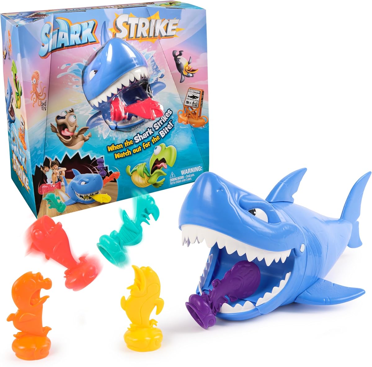 Shark Strike Bowling Kids Game | Exciting Shark Bowling Action, Wind-Up Chomping Shark Shoots Forward to Knock Over Fish Pins, For 2-4 Players, Ages 5 & Up