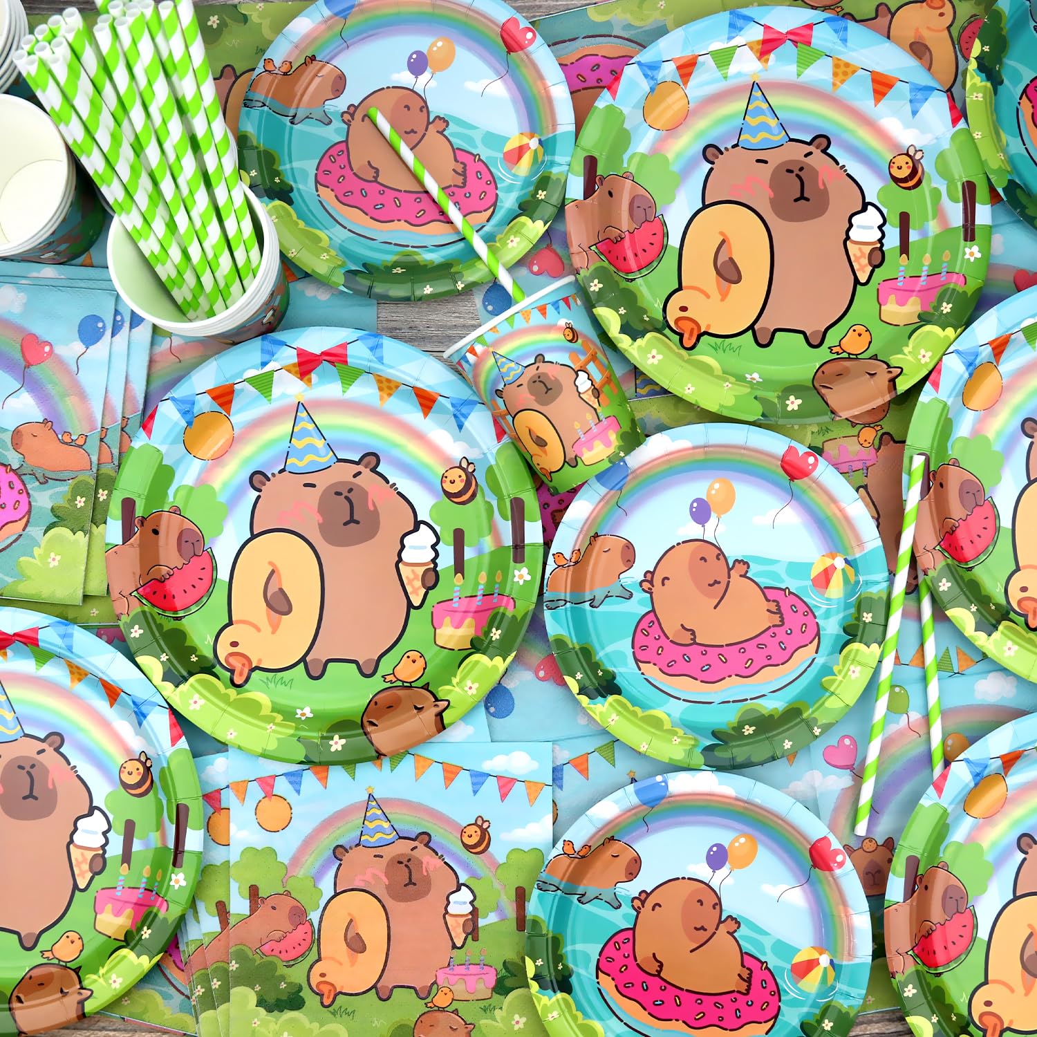 Capybara, decorazioni per feste di compleanno, accessori per feste di Capybara, tra cui striscioni, piatti, topper per torte, tazza, tovagliolo, palloncino, tovaglia per decorazioni per feste