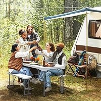 Vista 3 de VINGLI Juego de mesa de picnic con 2 bancos, juego de sillas de mesa de campamento de 6 pies, material HDPE resistente con marco de metal, muebles