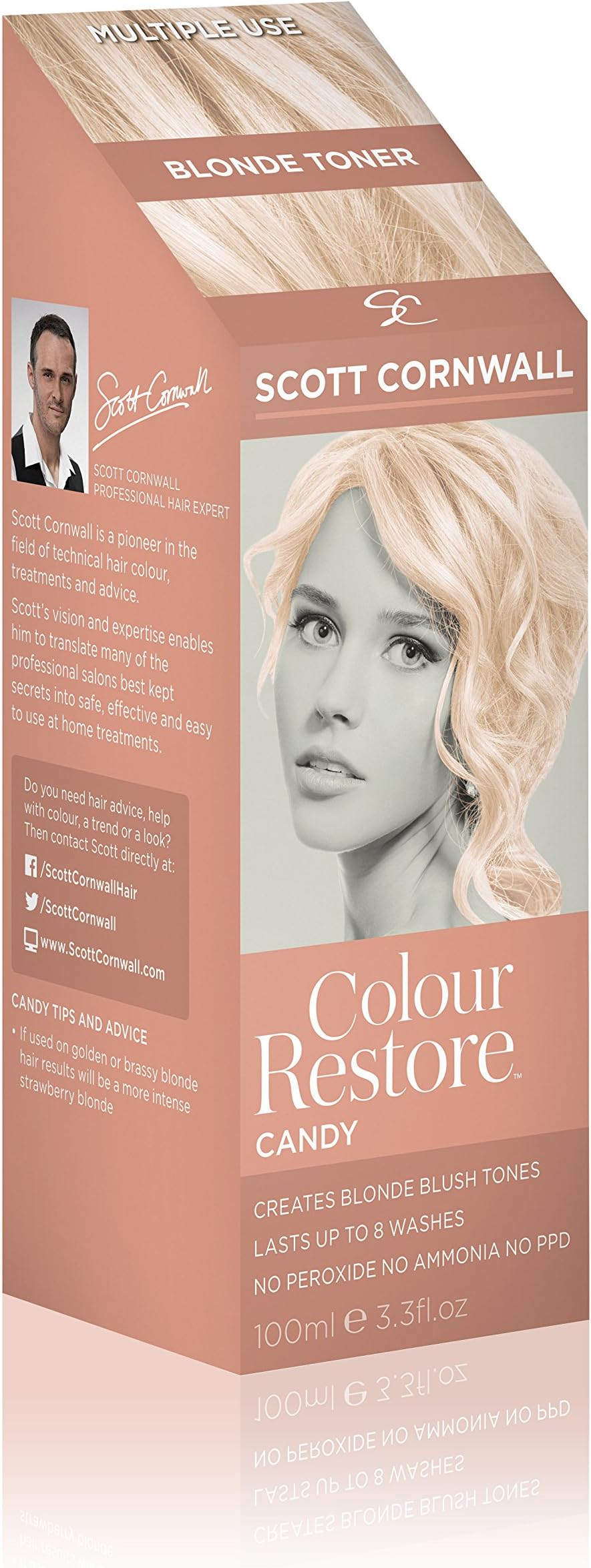 Scott Cornwall Hair Colour Restore Candy for Intense Platinum & Strawberry Tones, Hair Toner for Blonde Hair, Ammonia & Peroxide Free Semi-permanent Hair Dye, Lasts Up to 8 washes Hair Cream-100 ml